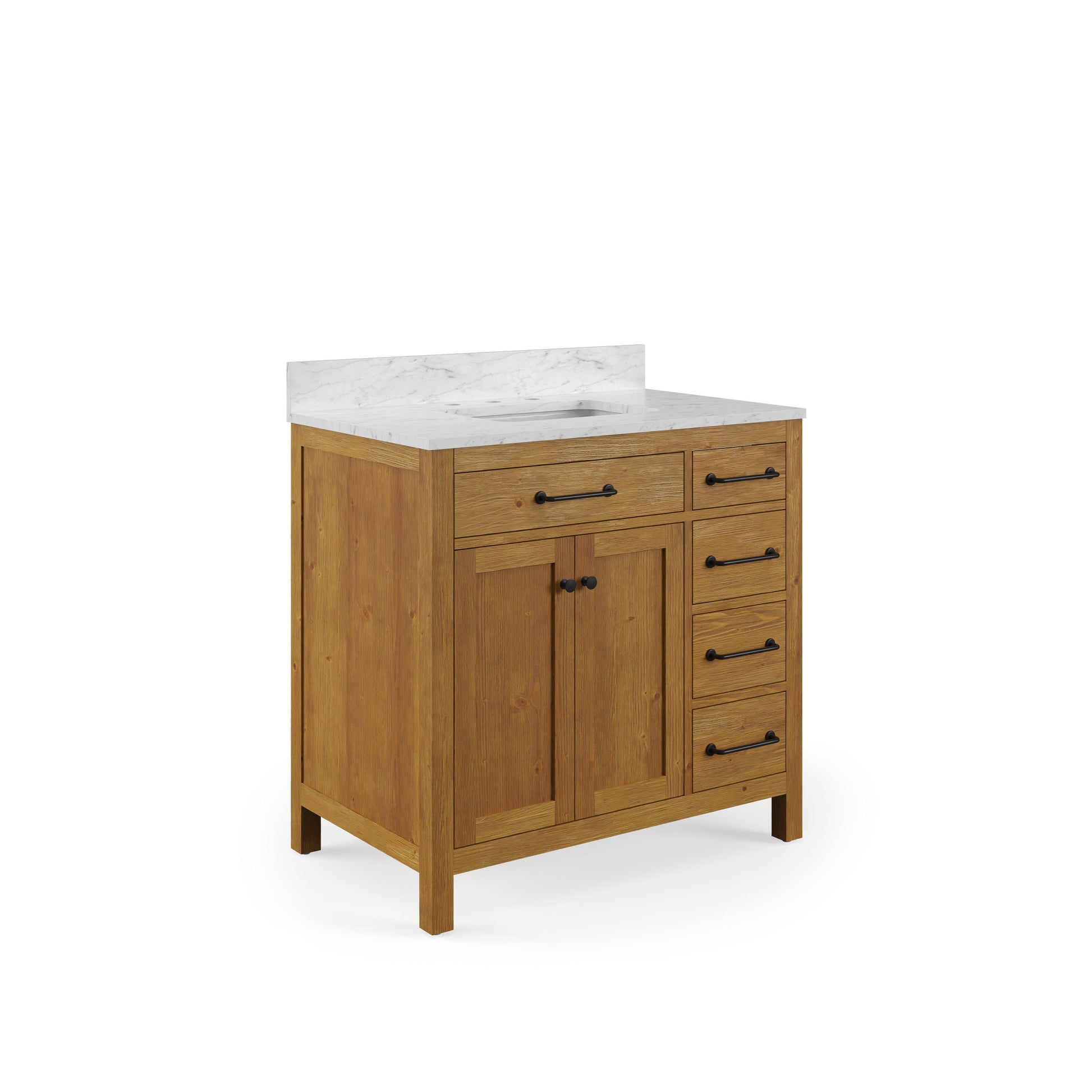 Pista 36 in. Single Sink Freestanding Sierra Oak Bath Vanity with Cararara White Engineered Marble Top (Assembled) | Water Creation