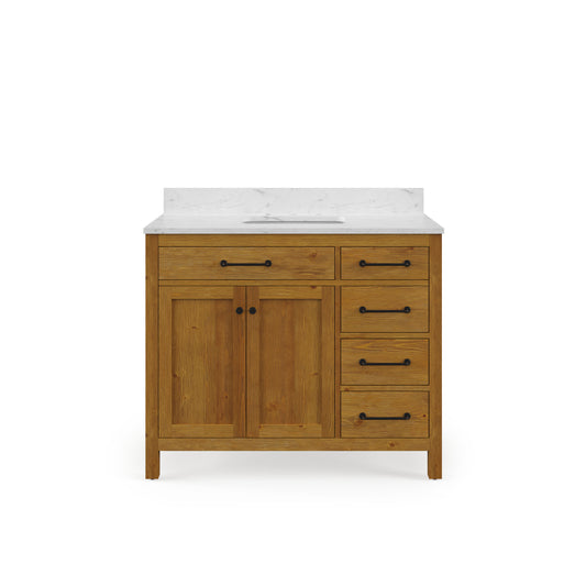 Pista 42 in. Single Sink Freestanding Sierra Oak Bath Vanity with Cararara White Engineered Marble Top (Assembled) | Water Creation