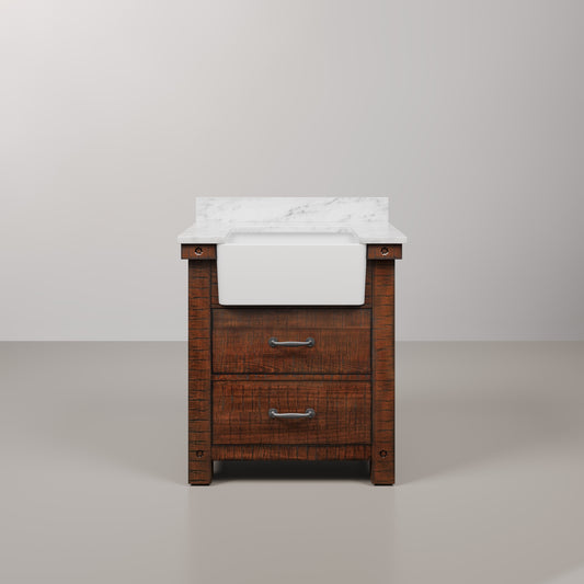 Paisley 31 in. Vanity in Rustic Sienna with Marble Vanity Top in White with White Basin | Water Creation