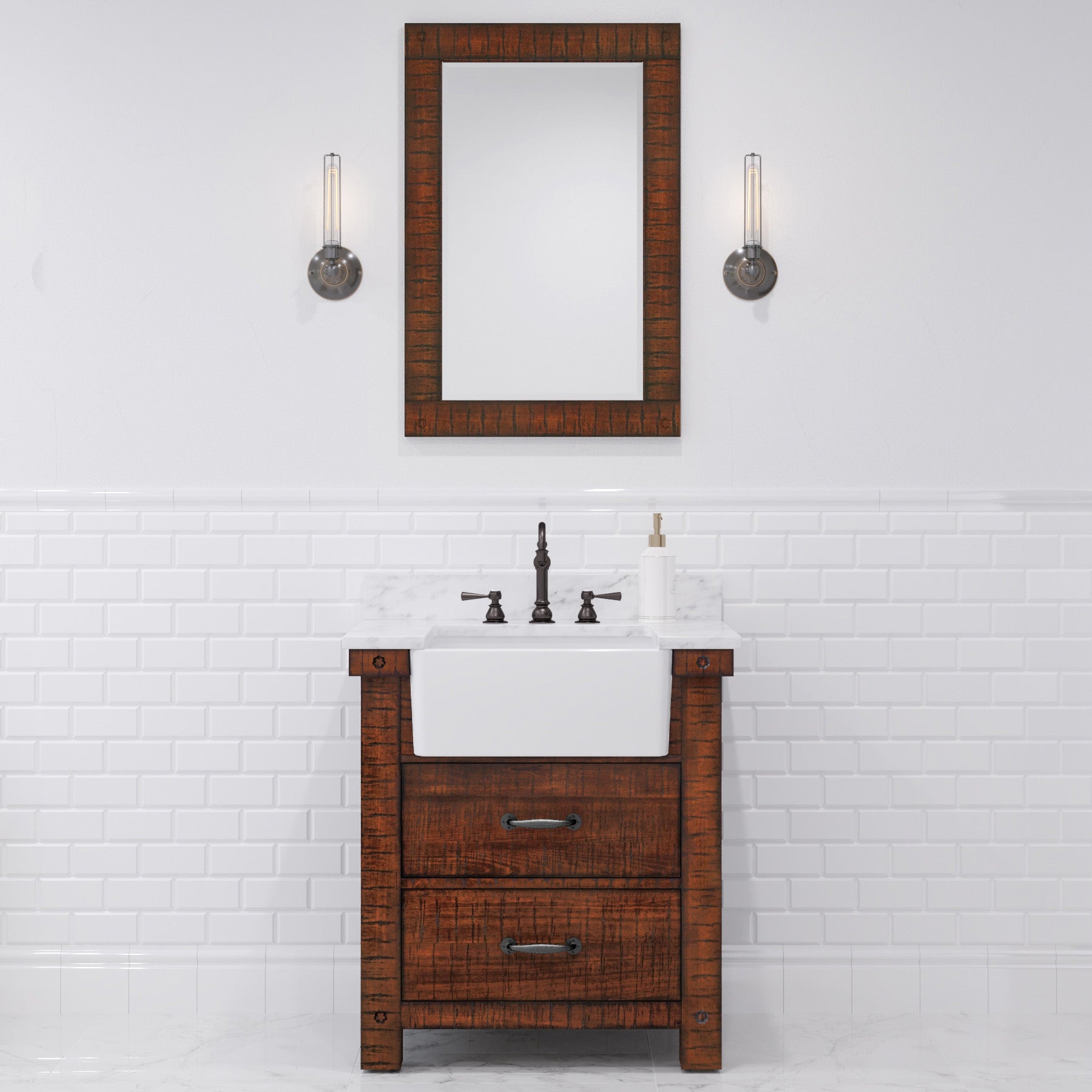 Paisley 31 in. Vanity in Rustic Sienna with Marble Vanity Top in White with White Basin | Water Creation