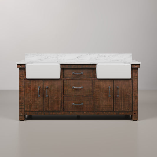 Paisley 72 in. Vanity in Rustic Sienna with Marble Vanity Top in White with White Basin | Water Creation