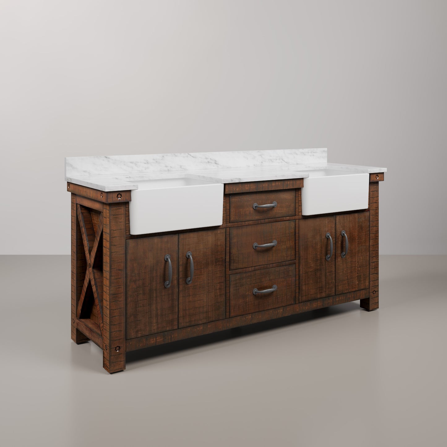 Paisley 72 in. Vanity in Rustic Sienna with Marble Vanity Top in White with White Basin | Water Creation