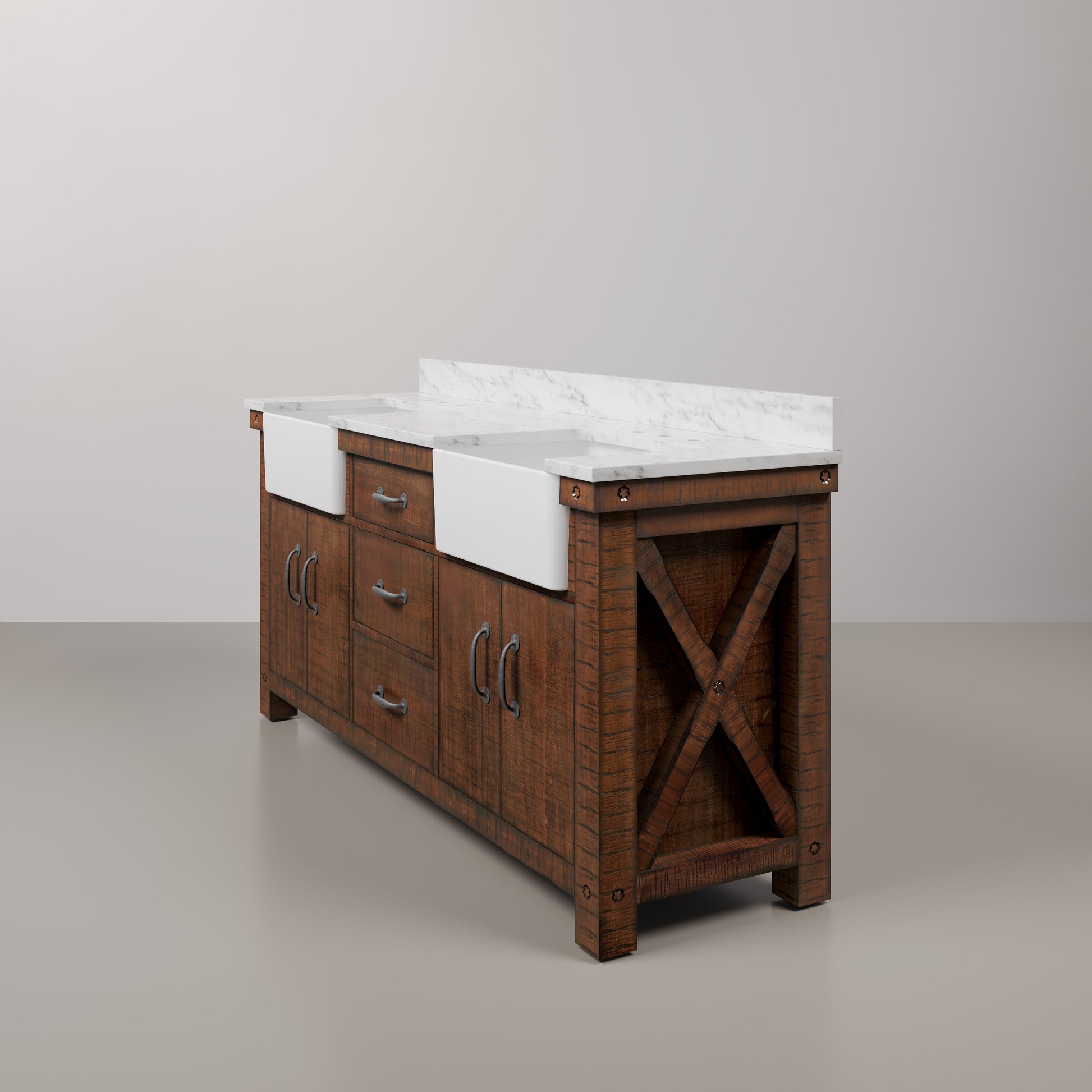 Paisley 72 in. Vanity in Rustic Sienna with Marble Vanity Top in White with White Basin | Water Creation