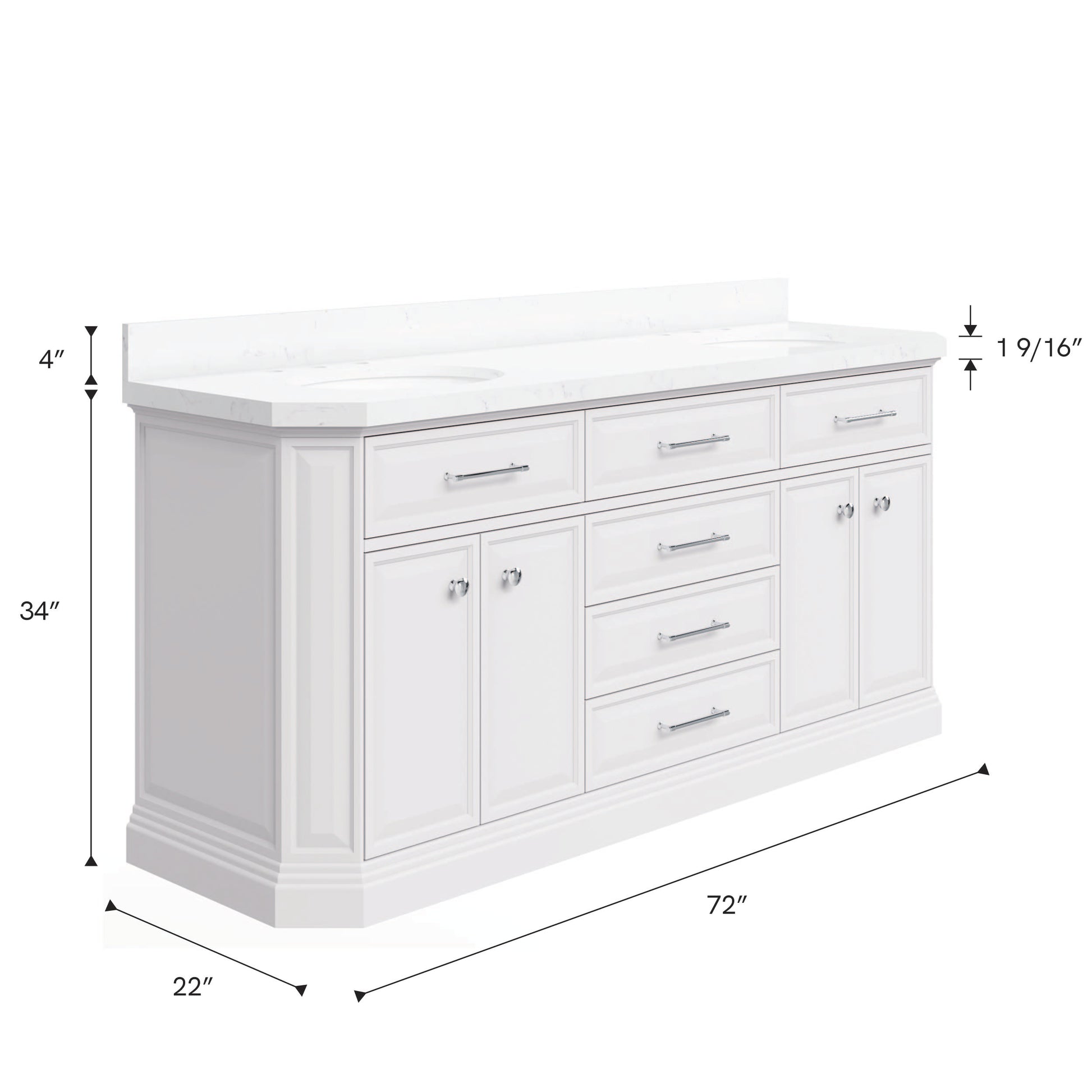 Palace 72 in. W Bath Vanity in Pure White with Quartz Vanity Top with White Basin | Water Creation