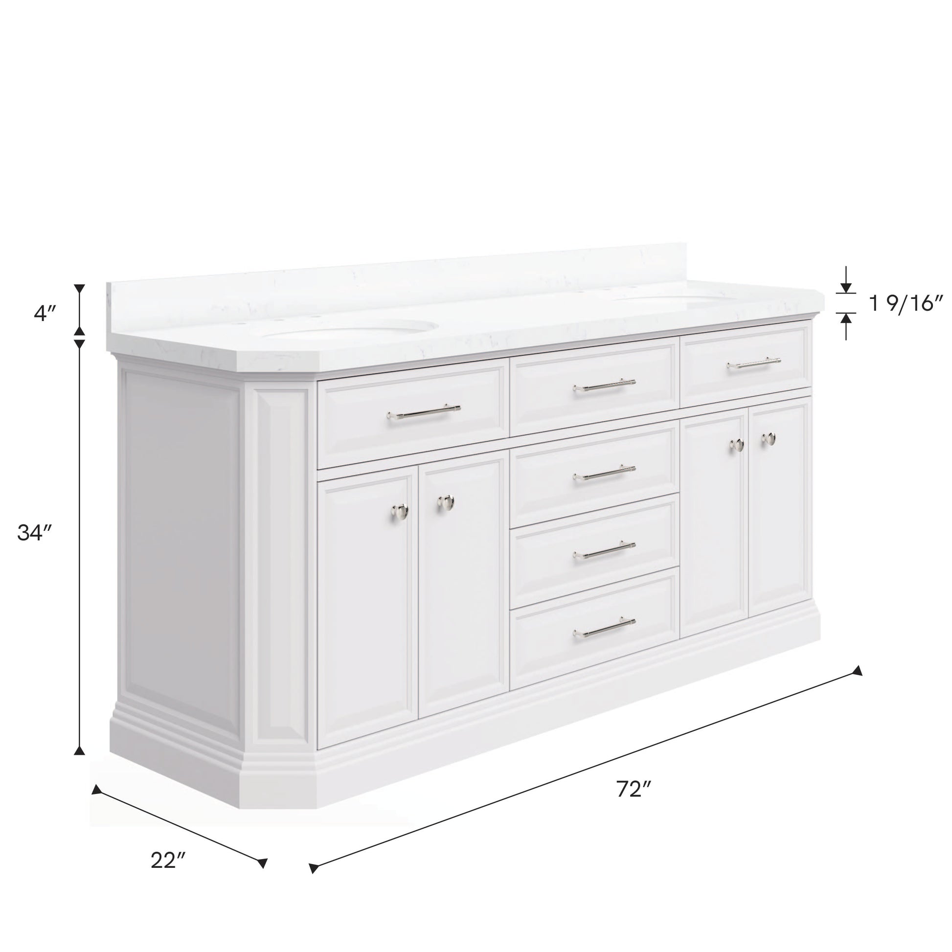 Palace 72 in. W Bath Vanity in Pure White with Quartz Vanity Top with White Basin | Water Creation
