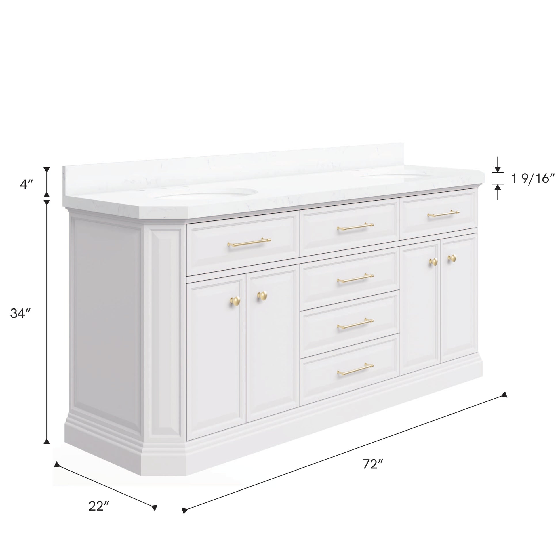 Palace 72 in. W Bath Vanity in Pure White with Quartz Vanity Top with White Basin | Water Creation