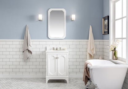 Queen 24 in. Bath Vanity in Pure White with Quartz Carrara Vanity Top with Ceramics White Basins | Water Creation