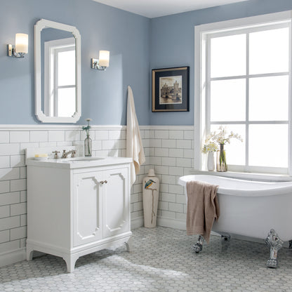 Queen Collection 30 in. Bathroom Vanity in Pure White With Vanity Top in Quartz Carrara - Vanity Only | Water Creation