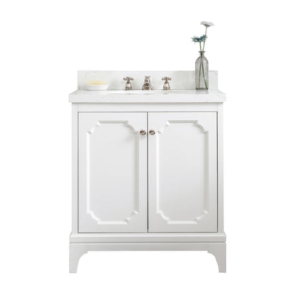 Queen Collection 30 in. Bathroom Vanity in Pure White With Vanity Top in Quartz Carrara - Vanity Only | Water Creation