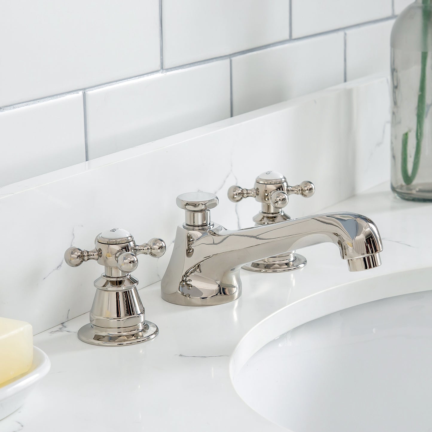 Queen 48 in. Pure White With Quartz Carrara Vanity Top With Ceramics White Basins | Water Creation