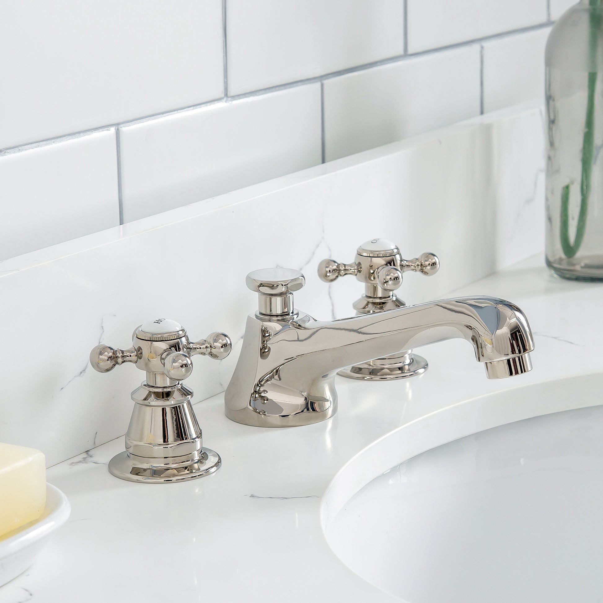 Queen 48 in. Pure White With Quartz Carrara Vanity Top With Ceramics White Basins | Water Creation