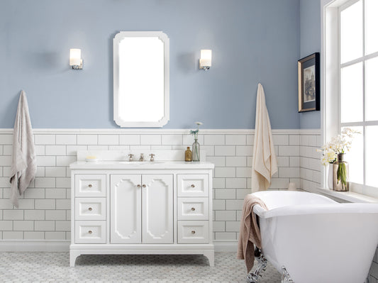 Queen 48 in. Pure White With Quartz Carrara Vanity Top With Ceramics White Basins | Water Creation