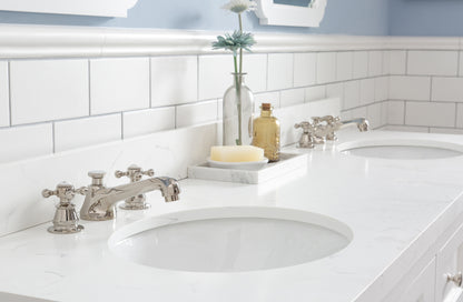 Queen 72 in. Pure White With Quartz Carrara Vanity Top With Ceramics White Basins | Water Creation