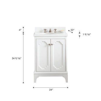 Queen 24 in. Bath Vanity in Pure White with Quartz Carrara Vanity Top with Ceramics White Basins | Water Creation