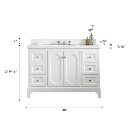 Queen 48 in. Pure White With Quartz Carrara Vanity Top With Ceramics White Basins | Water Creation