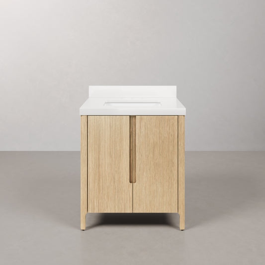 Sequoia 30 In. x 34.4 in. H Single Sink Bath Vanity in Casa Latte with White Quartz Top | Water Creation