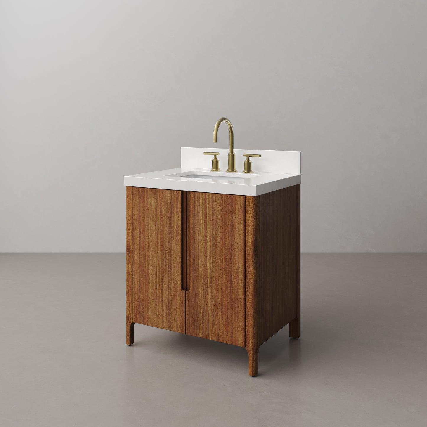 Sequoia 30 in. x 34.4 in. H Single Sink Bath Vanity in Mango Wood With White Brook Quartz Top | Water Creation