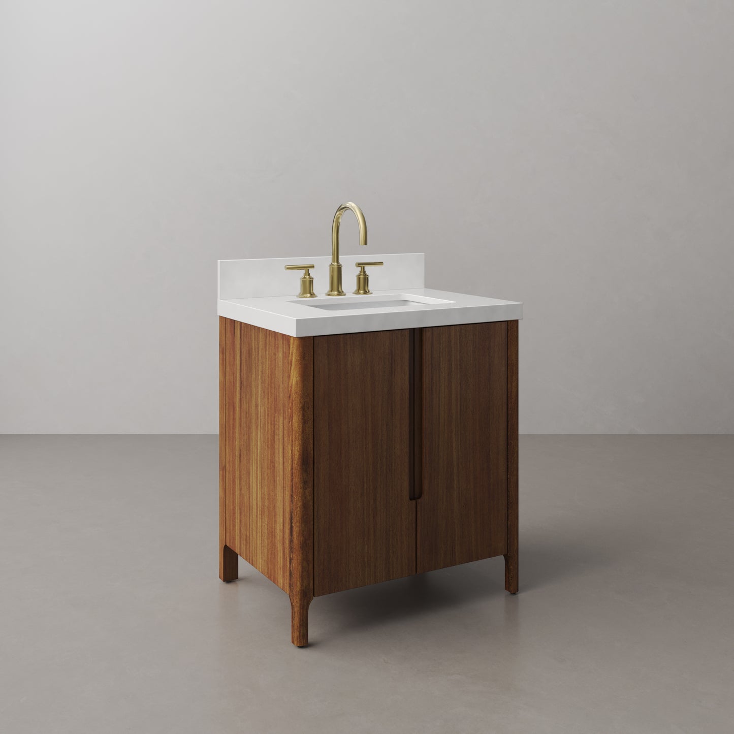 Sequoia 30 in. x 34.4 in. H Single Sink Bath Vanity in Mango Wood With White Brook Quartz Top | Water Creation