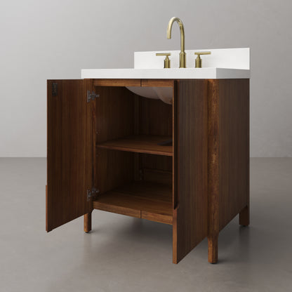 Sequoia 30 in. x 34.4 in. H Single Sink Bath Vanity in Mango Wood With White Brook Quartz Top | Water Creation