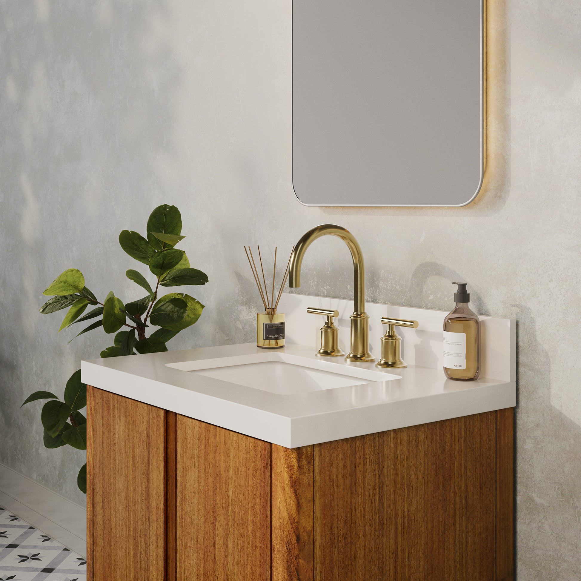 Sequoia 30 in. x 34.4 in. H Single Sink Bath Vanity in Mango Wood With White Brook Quartz Top | Water Creation