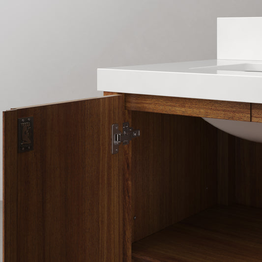 Sequoia 30 in. x 34.4 in. H Single Sink Bath Vanity in Mango Wood With White Brook Quartz Top | Water Creation