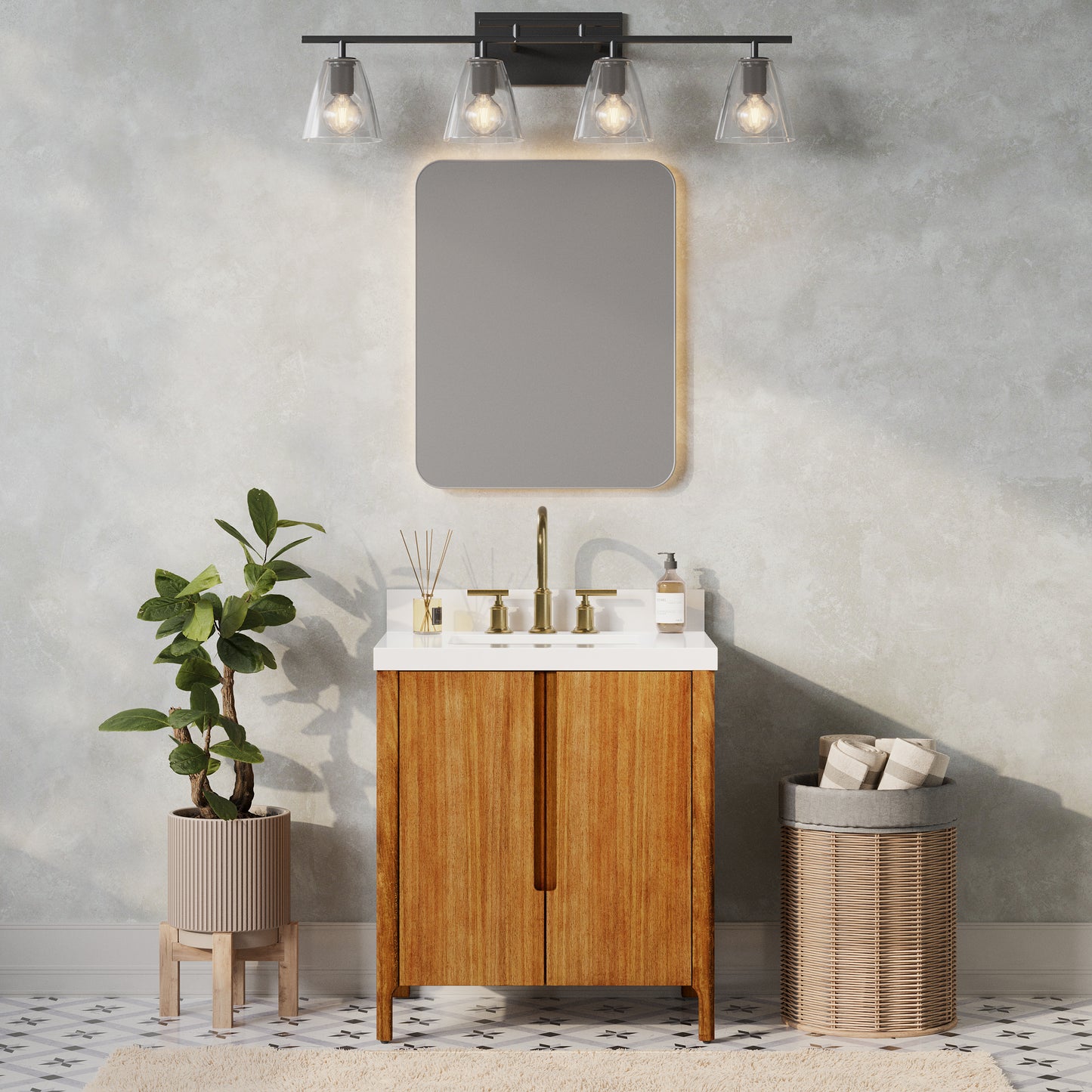 Sequoia 30 in. x 34.4 in. H Single Sink Bath Vanity in Mango Wood With White Brook Quartz Top | Water Creation