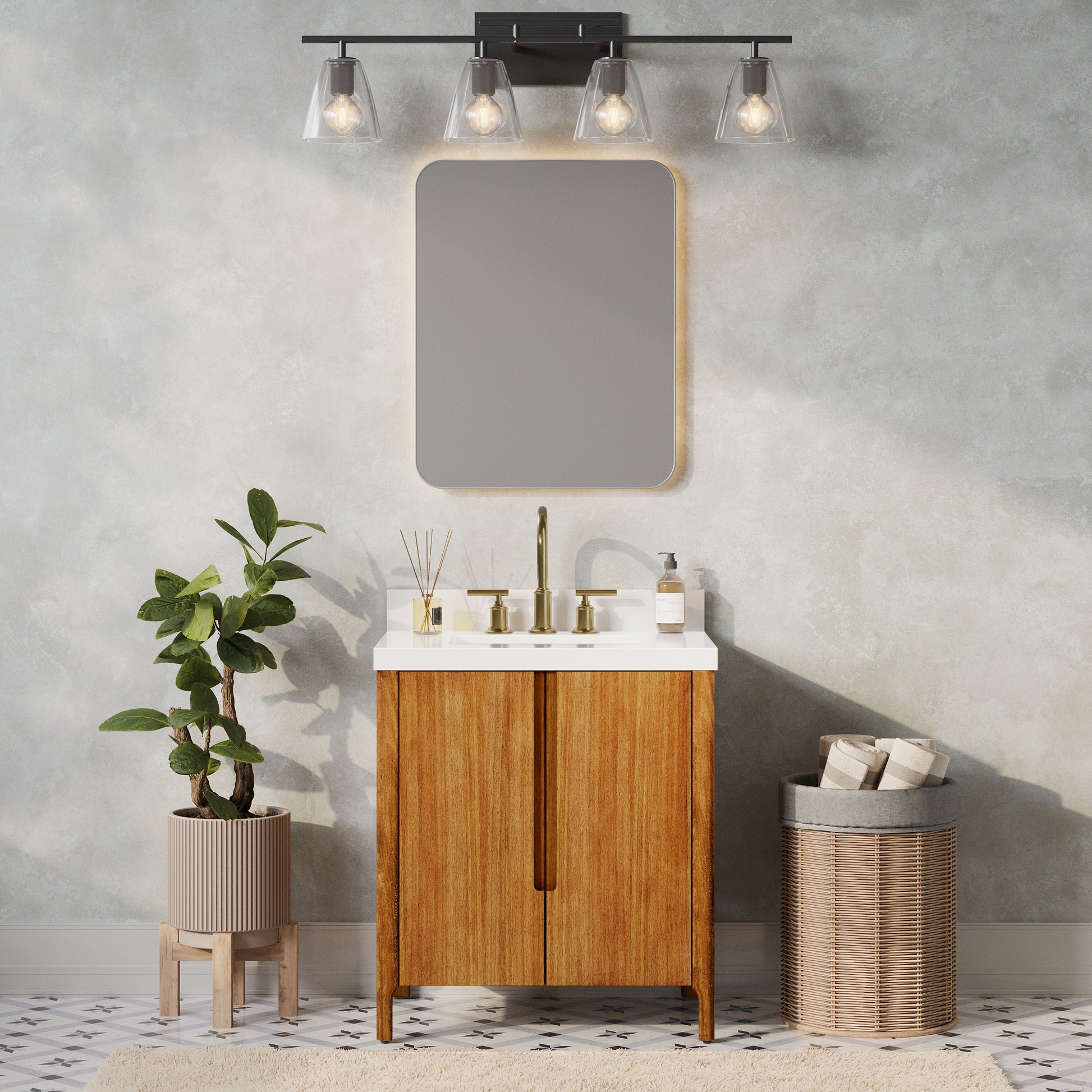 Sequoia 30 in. x 34.4 in. H Single Sink Bath Vanity in Mango Wood With White Brook Quartz Top | Water Creation