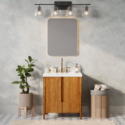Sequoia 30 in. x 34.4 in. H Single Sink Bath Vanity in Mango Wood With White Brook Quartz Top | Water Creation