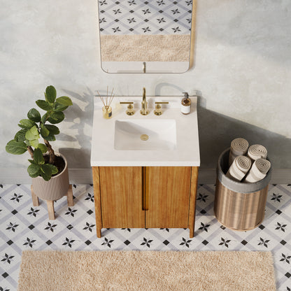 Sequoia 30 in. x 34.4 in. H Single Sink Bath Vanity in Mango Wood With White Brook Quartz Top | Water Creation