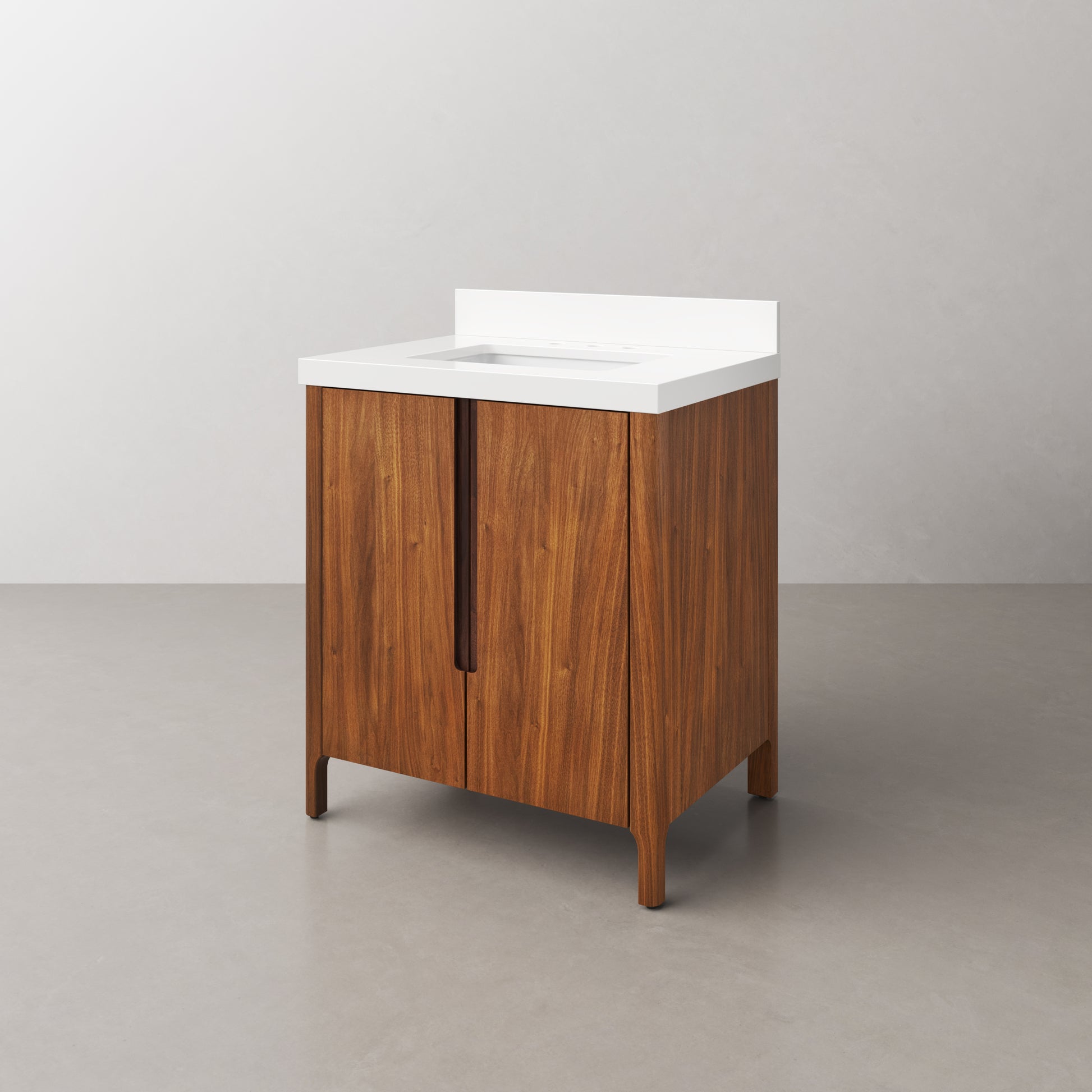 Sequoia 30 in. x 34.4 in. H Single Sink Bath Vanity in Noir Juglans with Whitebrook Quartz Top | Water Creation