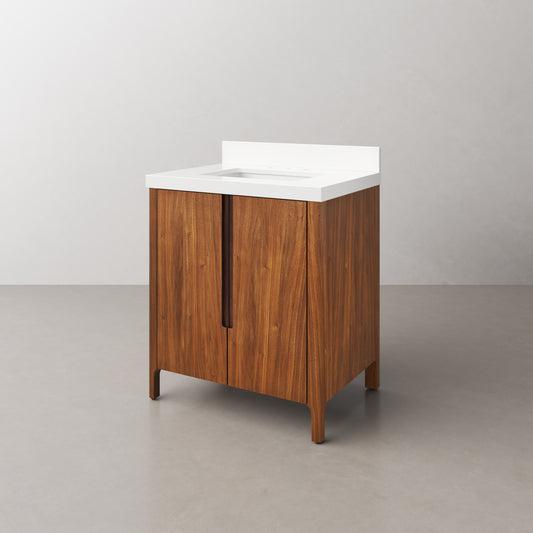 Sequoia 30 in. x 34.4 in. H Single Sink Bath Vanity in Noir Juglans with Whitebrook Quartz Top | Water Creation