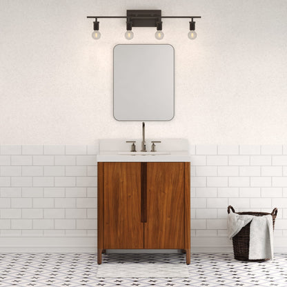 Sequoia 30 in. x 34.4 in. H Single Sink Bath Vanity in Noir Juglans with Whitebrook Quartz Top | Water Creation