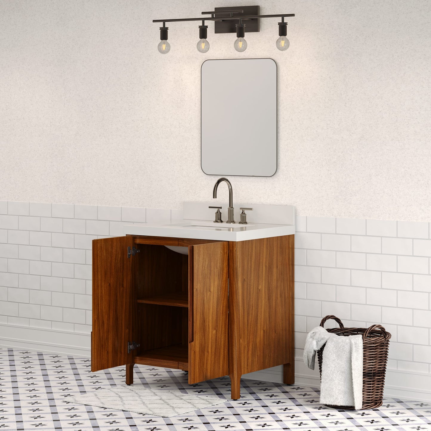 Sequoia 30 in. x 34.4 in. H Single Sink Bath Vanity in Noir Juglans with Whitebrook Quartz Top | Water Creation