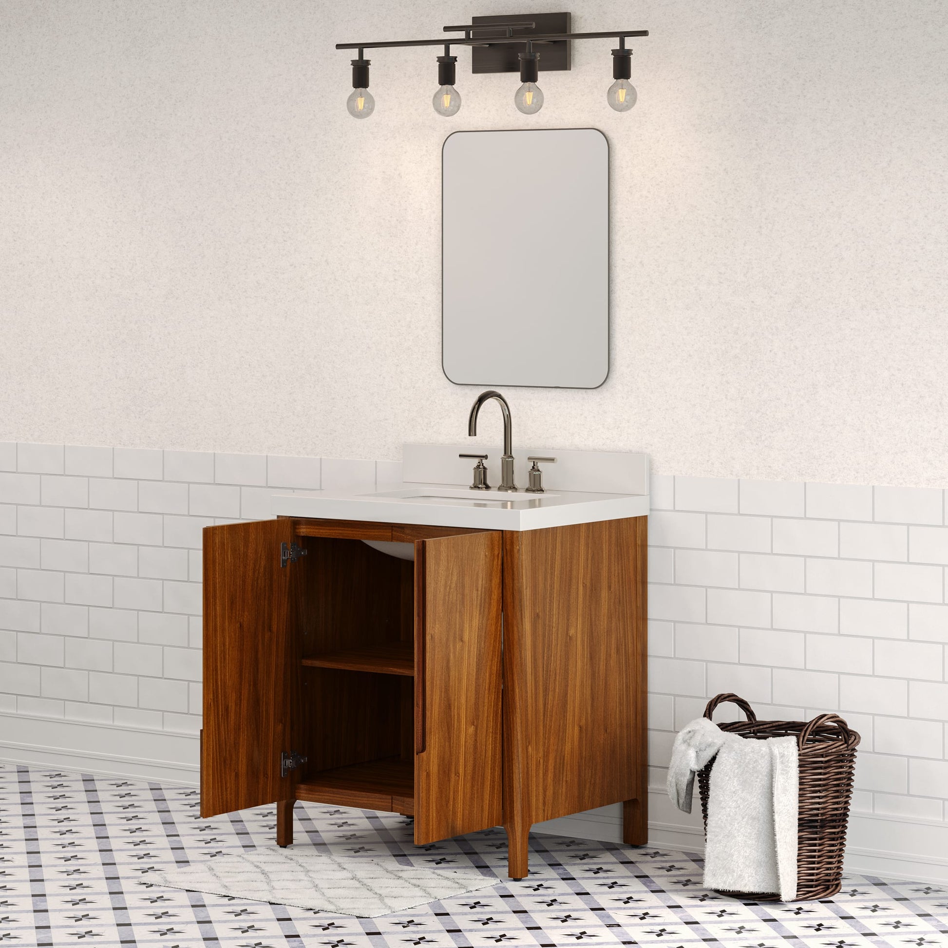 Sequoia 30 in. x 34.4 in. H Single Sink Bath Vanity in Noir Juglans with Whitebrook Quartz Top | Water Creation