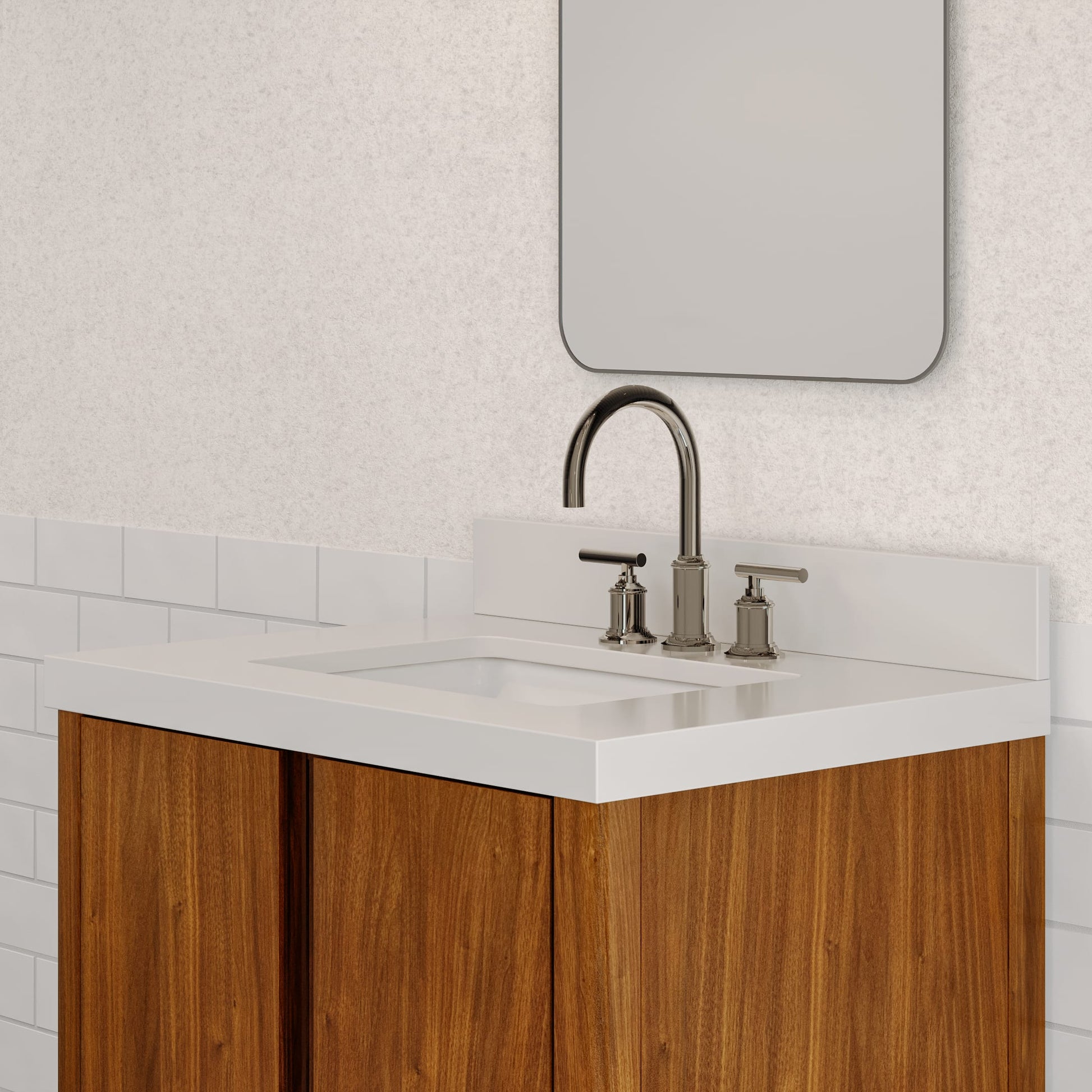 Sequoia 30 in. x 34.4 in. H Single Sink Bath Vanity in Noir Juglans with Whitebrook Quartz Top | Water Creation