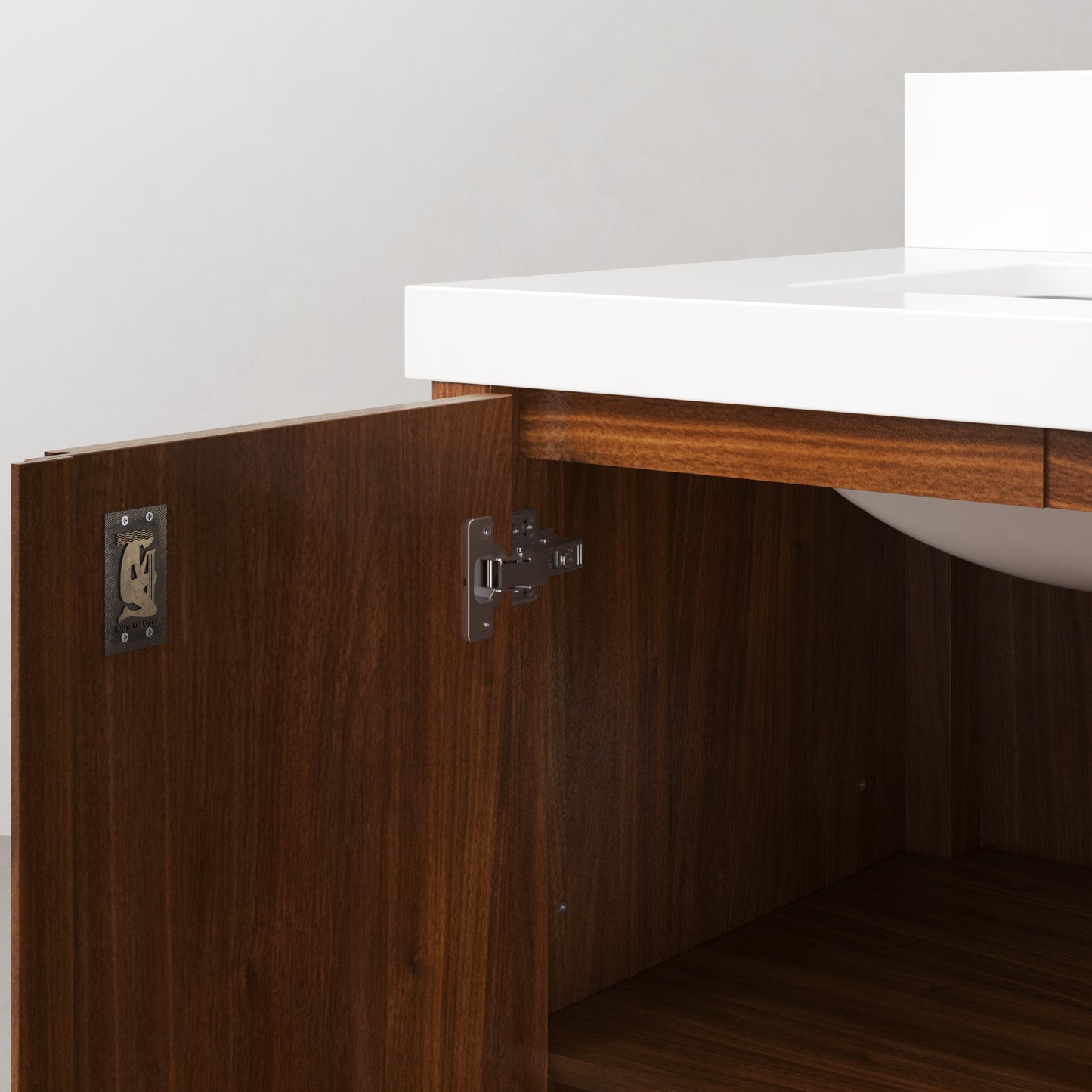 Sequoia 30 in. x 34.4 in. H Single Sink Bath Vanity in Noir Juglans with Whitebrook Quartz Top | Water Creation