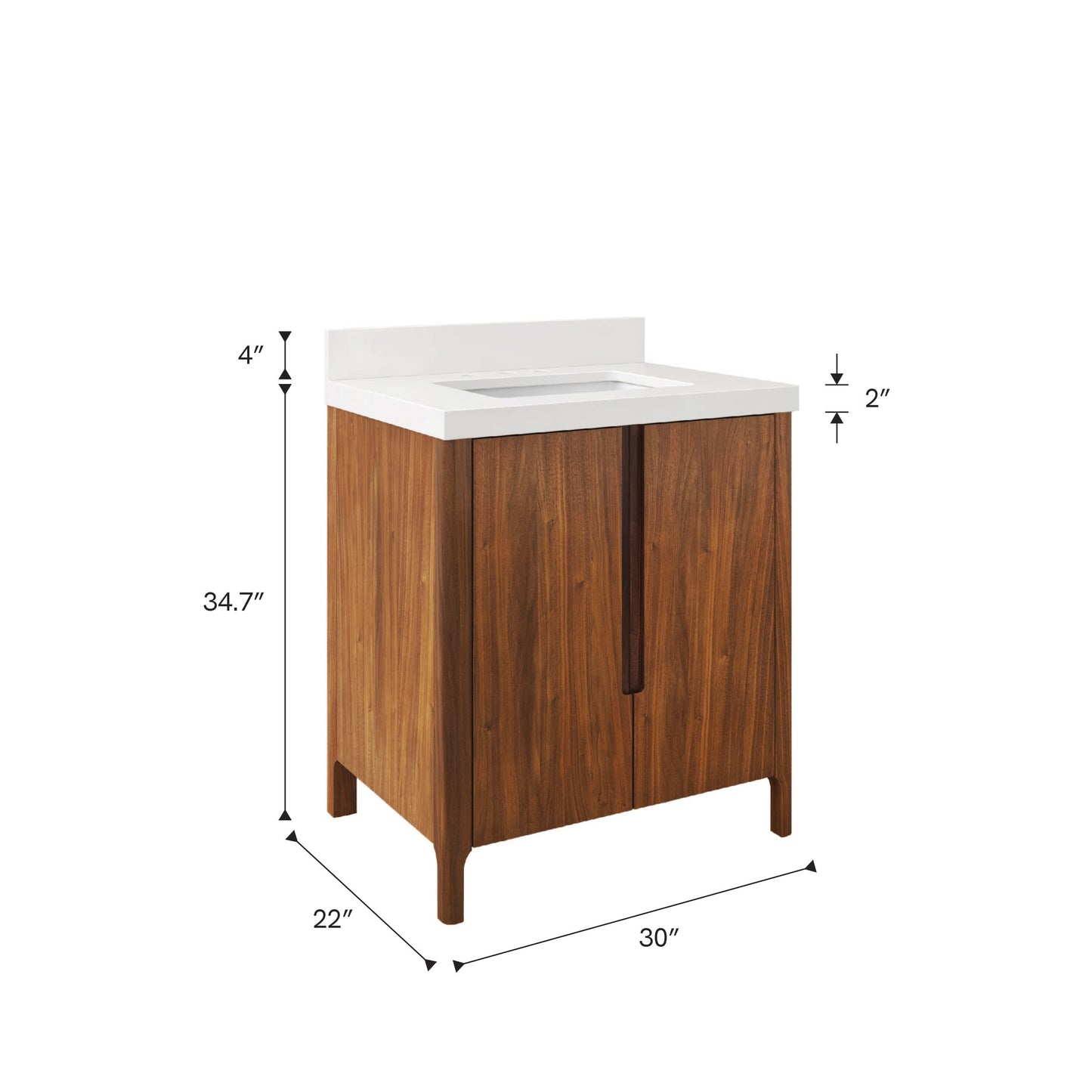 Sequoia 30 in. x 34.4 in. H Single Sink Bath Vanity in Noir Juglans with Whitebrook Quartz Top | Water Creation