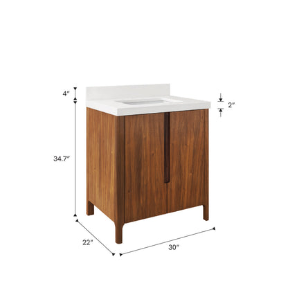 Sequoia 30 in. x 34.4 in. H Single Sink Bath Vanity in Noir Juglans with Whitebrook Quartz Top | Water Creation