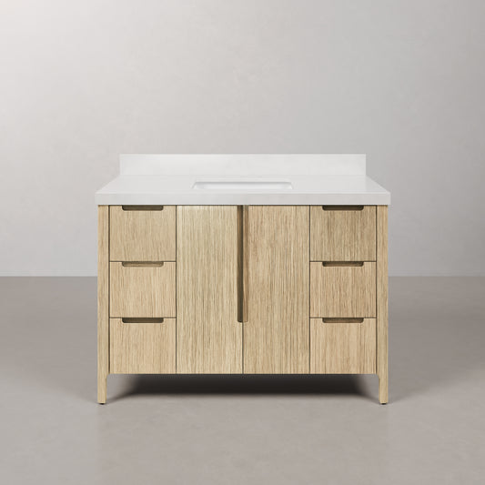 Sequoia 48 In. x 34.4 in. H Single Sink Bath Vanity in Casa Latte with White Quartz Top | Water Creation