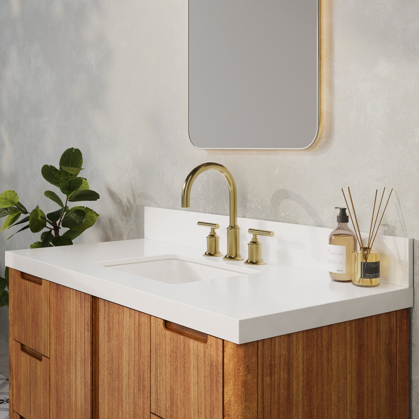Sequoia 48 In. x 34.4 in. H Single Sink Bath Vanity in Mango Wood With White Quartz Top | Water Creation