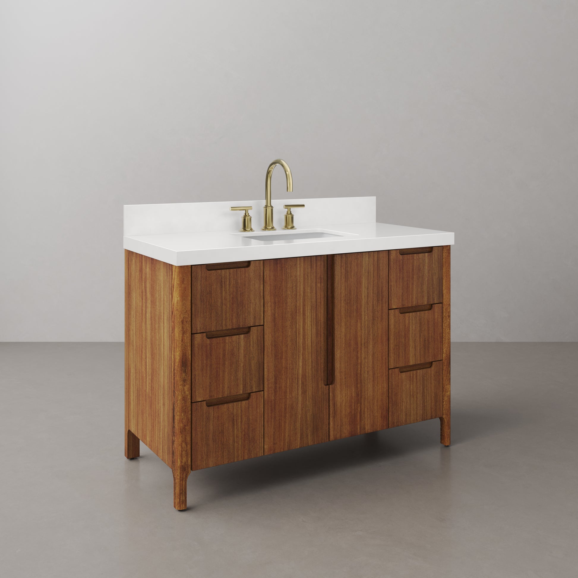 Sequoia 48 In. x 34.4 in. H Single Sink Bath Vanity in Mango Wood With White Quartz Top | Water Creation