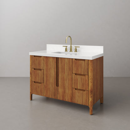 Sequoia 48 In. x 34.4 in. H Single Sink Bath Vanity in Mango Wood With White Quartz Top | Water Creation