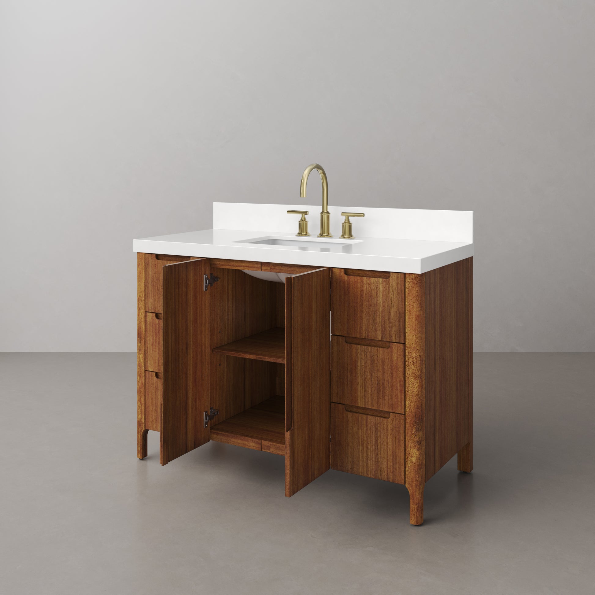 Sequoia 48 In. x 34.4 in. H Single Sink Bath Vanity in Mango Wood With White Quartz Top | Water Creation