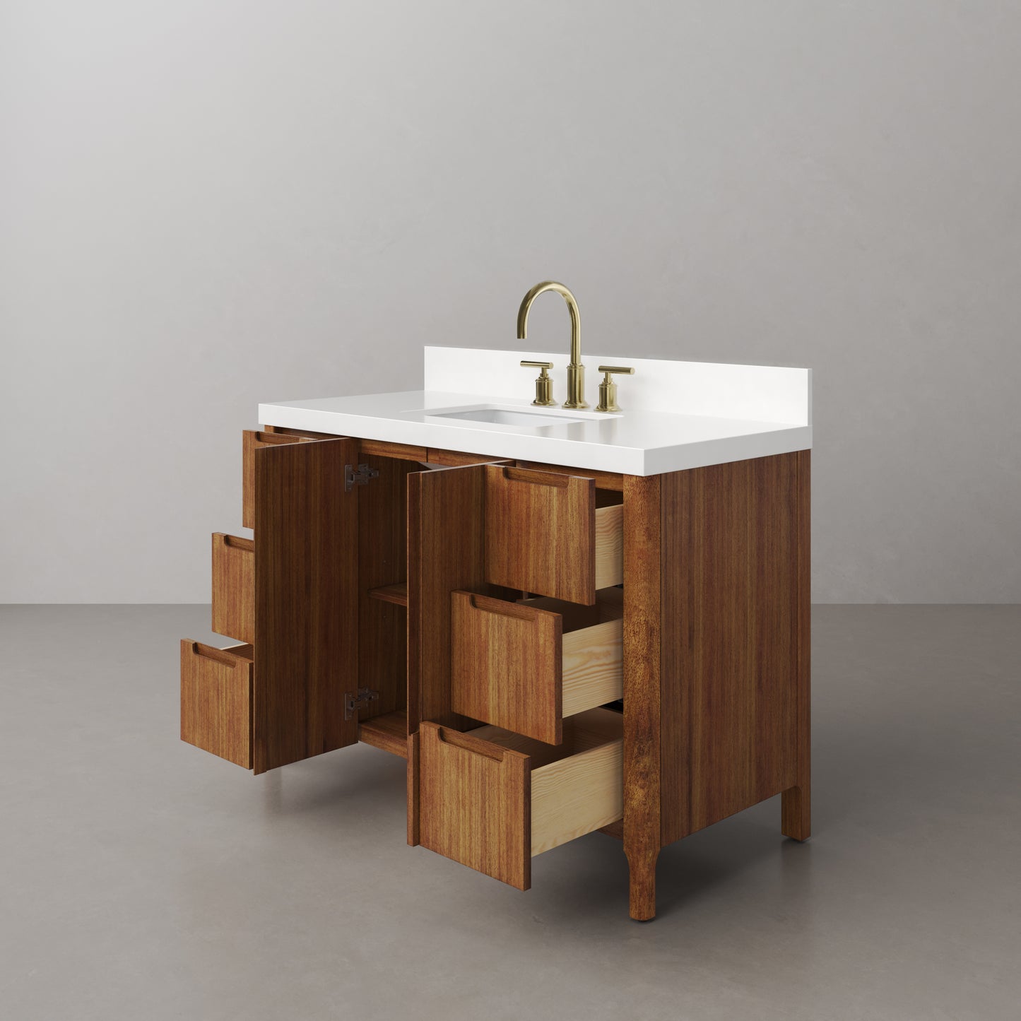 Sequoia 48 In. x 34.4 in. H Single Sink Bath Vanity in Mango Wood With White Quartz Top | Water Creation