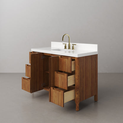 Sequoia 48 In. x 34.4 in. H Single Sink Bath Vanity in Mango Wood With White Quartz Top | Water Creation