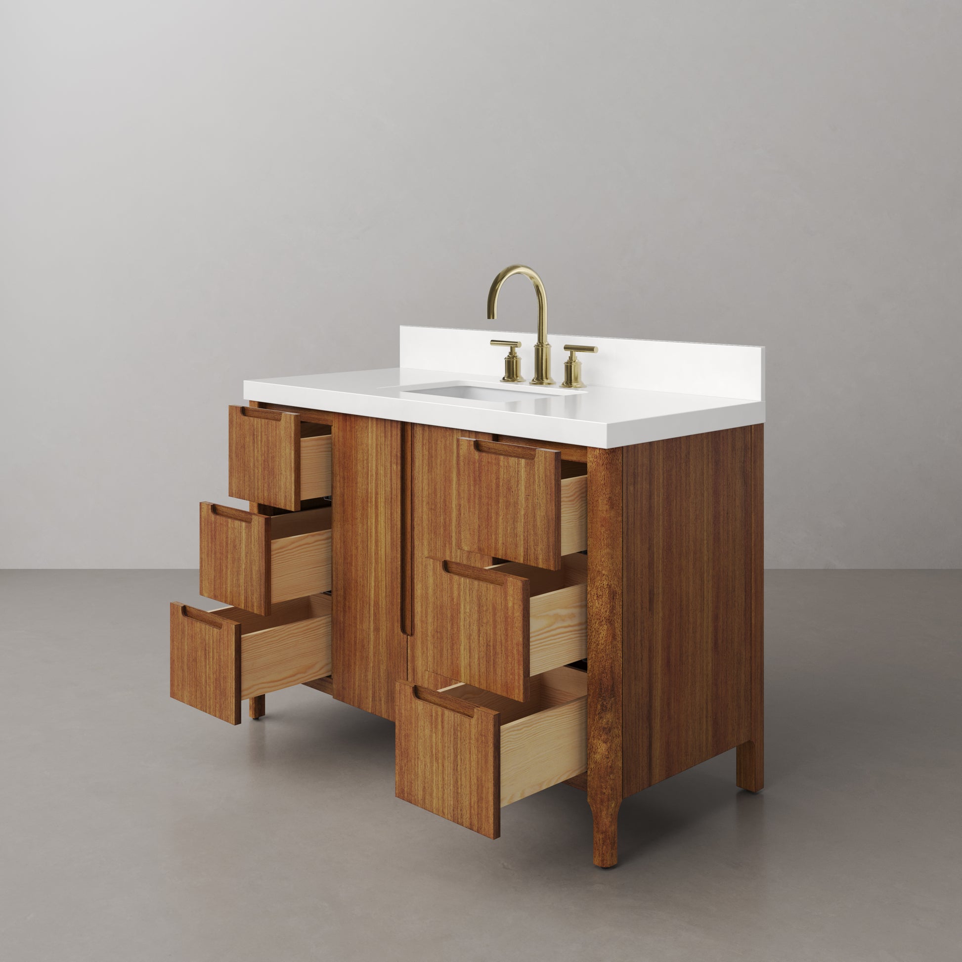 Sequoia 48 In. x 34.4 in. H Single Sink Bath Vanity in Mango Wood With White Quartz Top | Water Creation