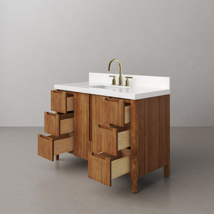 Sequoia 48 In. x 34.4 in. H Single Sink Bath Vanity in Mango Wood With White Quartz Top | Water Creation