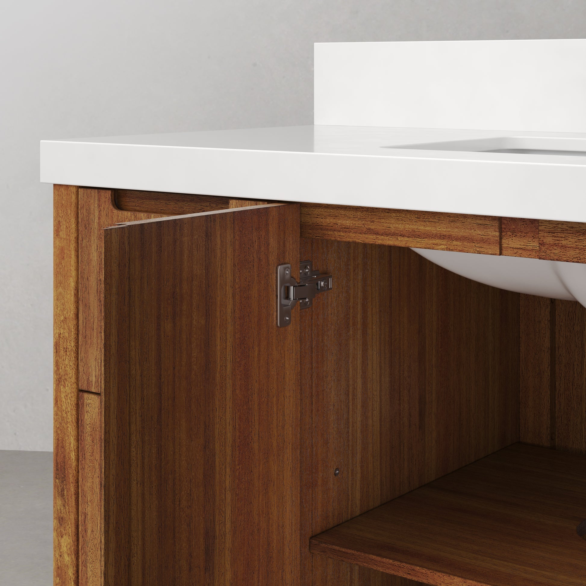 Sequoia 48 In. x 34.4 in. H Single Sink Bath Vanity in Mango Wood With White Quartz Top | Water Creation