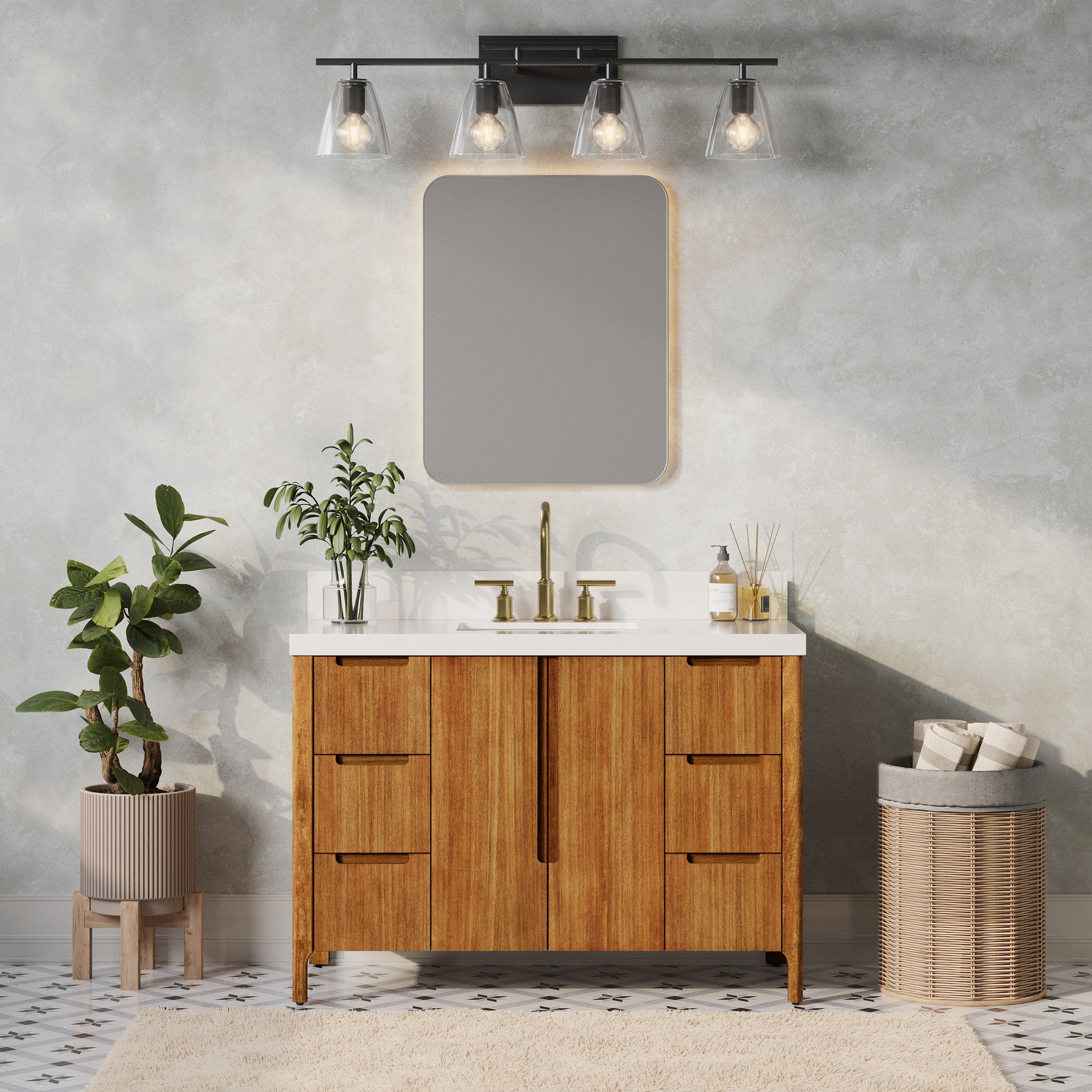Sequoia 48 In. x 34.4 in. H Single Sink Bath Vanity in Mango Wood With White Quartz Top | Water Creation