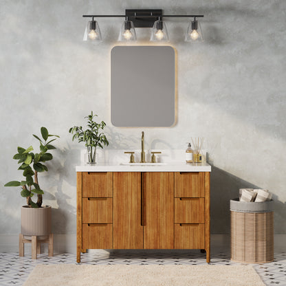 Sequoia 48 In. x 34.4 in. H Single Sink Bath Vanity in Mango Wood With White Quartz Top | Water Creation